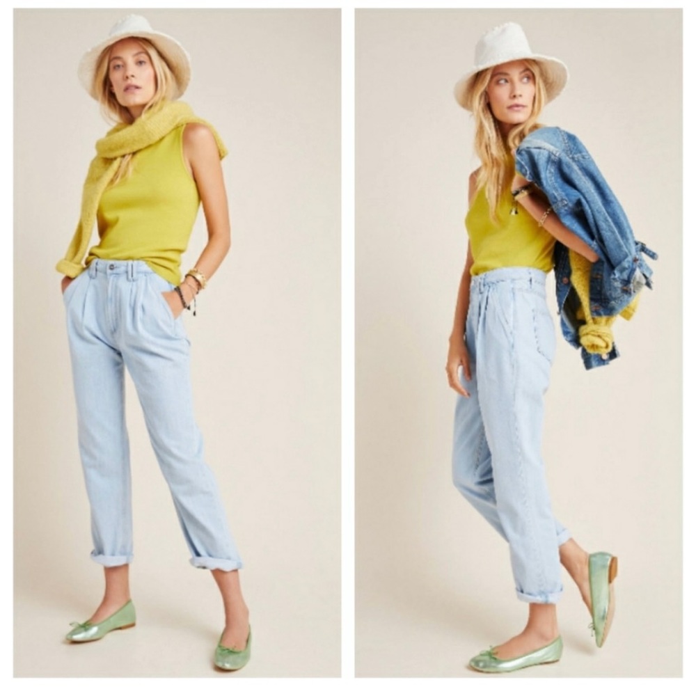 Paige High-Rise Pleated Trouser Jeans, size 26